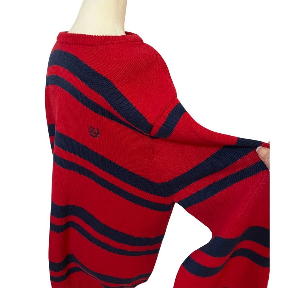 Chaps Mens Sweater XL Striped Crew Neck Red Blue Pullover Knitwear Casual - Picture 7 of 12